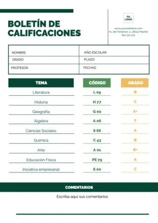 Edita un boletín de notas para alumnos