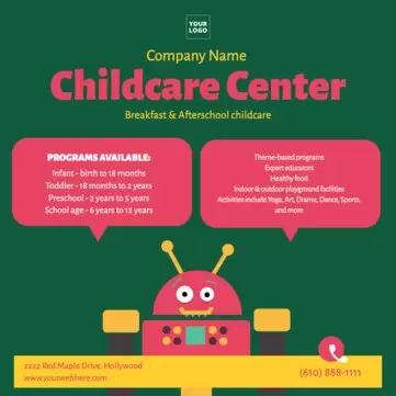 Bearbeite eine Flyer-Vorlage zum Thema Kinderbetreuung