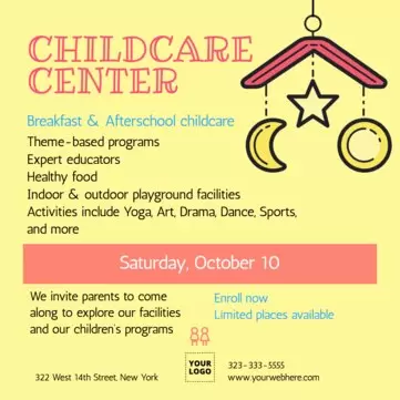 Bearbeite eine Flyer-Vorlage zum Thema Kinderbetreuung