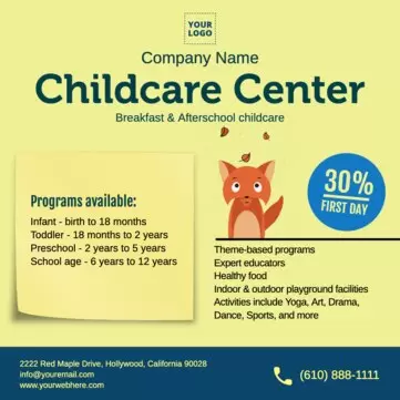 Bearbeite eine Flyer-Vorlage zum Thema Kinderbetreuung