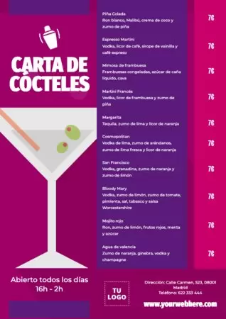 Edita un menú de cócteles