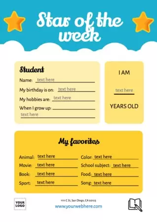 Edite um design de estudante da semana 