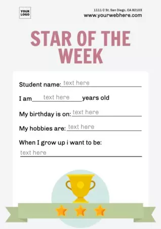 Edite um design de estudante da semana 