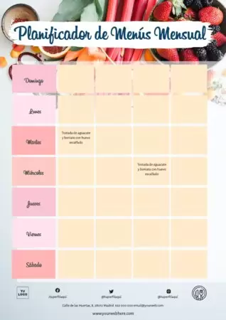 Edita un planning de comidas mensual