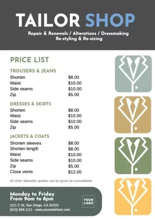 Editar um pôster para alfaiates e lojas de costura 