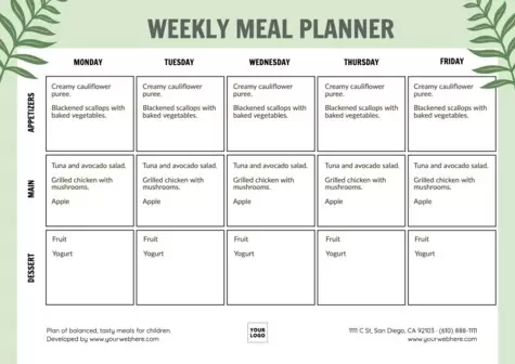 Crea un planificador de comidas semanal