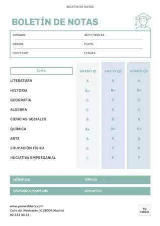 Edita un boletín de notas para alumnos