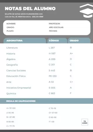 Edita un boletín de notas para alumnos