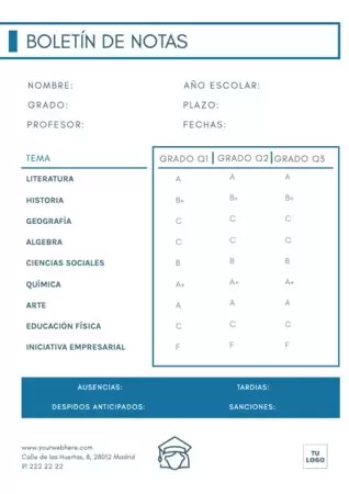 Edita un boletín de notas para alumnos