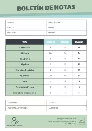 Edita un boletín de notas para alumnos