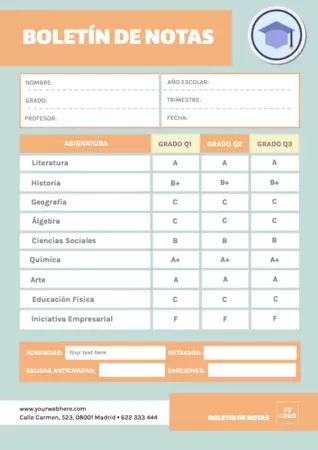 Edita un boletín de notas para alumnos