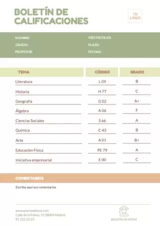 Edita un boletín de notas para alumnos