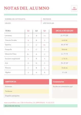 Edita un boletín de notas para alumnos