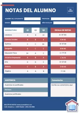 Edita un boletín de notas para alumnos