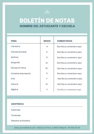 Edita un boletín de notas para alumnos