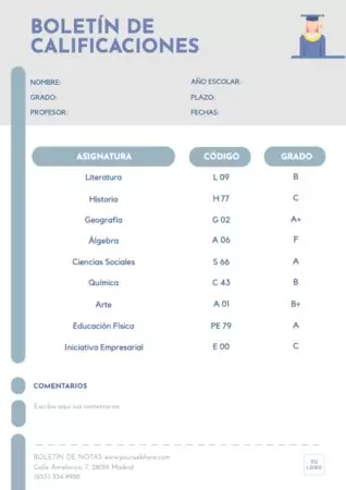 Edita un boletín de notas para alumnos