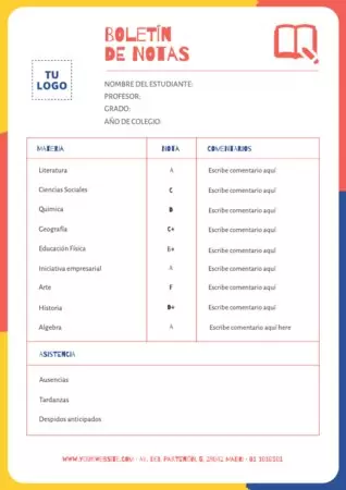 Edita un boletín de notas para alumnos