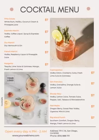 Edit a cocktail menu design