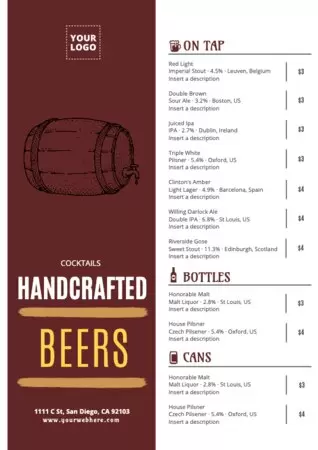 Edit a beer menu template