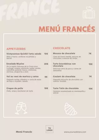 Edita un menú de bistrot francés