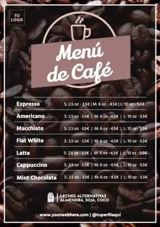Edita un menú de cafés