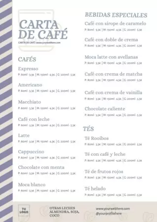 Edita un menú de cafés