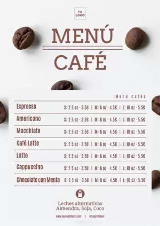 Edita un menú de cafés