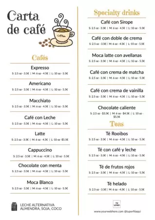 Edita un menú de cafés