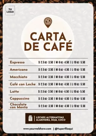 Edita un menú de cafés