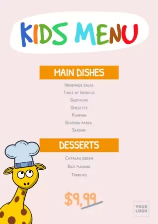Edit a kids menu template