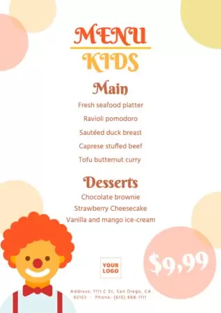 Edit a kids menu template