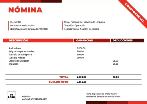 Edita un modelo de nómina para rellenar