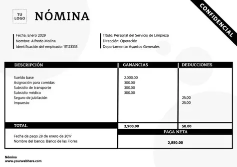 Edita un modelo de nómina para rellenar