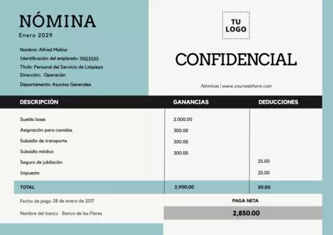 Edita un modelo de nómina para rellenar