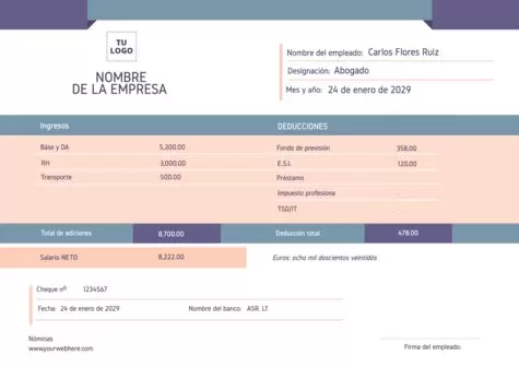 Edita un modelo de nómina para rellenar