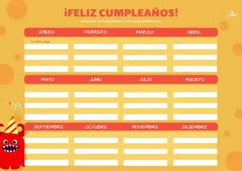 Edita un calendario para cumpleaños