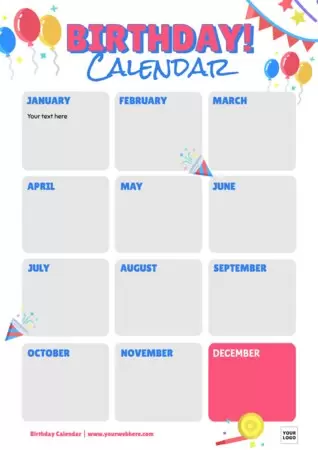 Printable Birthday Calendar Templates