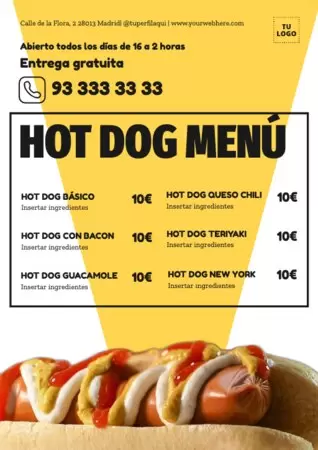 Edita un menú de perritos calientes