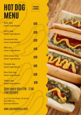 Customizable hot dog menu templates for restaurants