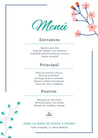 Edita una plantilla menu boda