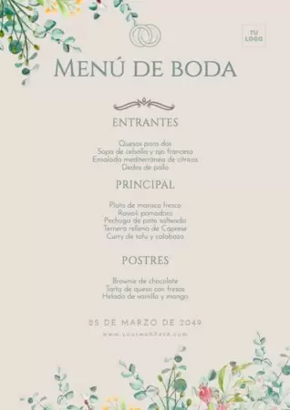 Edita una plantilla menu boda