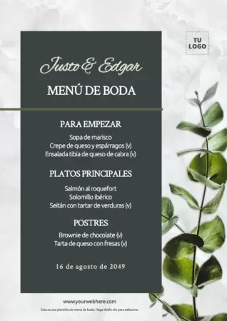 Edita una plantilla menu boda