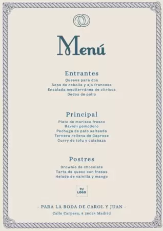 Edita una plantilla menu boda