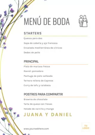 Edita una plantilla menu boda