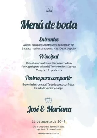 Edita una plantilla menu boda