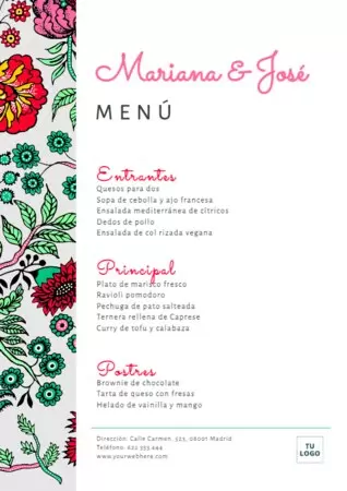 Edita una plantilla menu boda