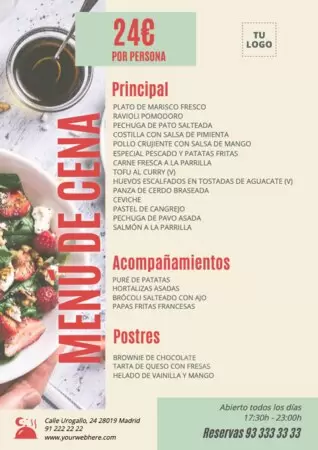 Edita un diseño de menú de cena