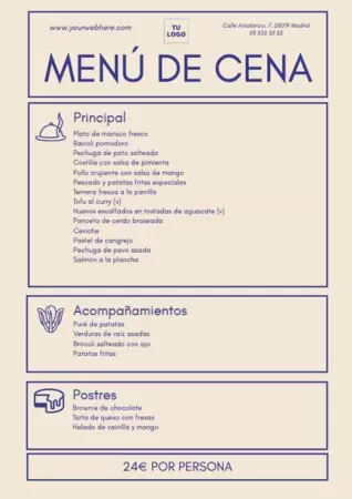 Edita un diseño de menú de cena