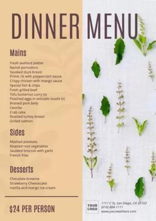 Modifier un menu de dîner