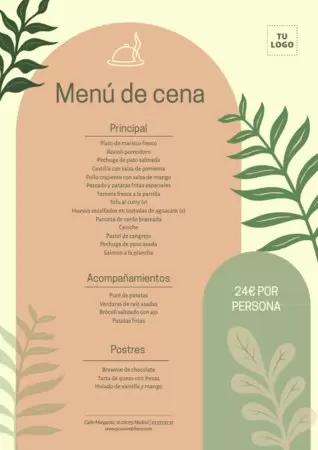 Edita un diseño de menú de cena